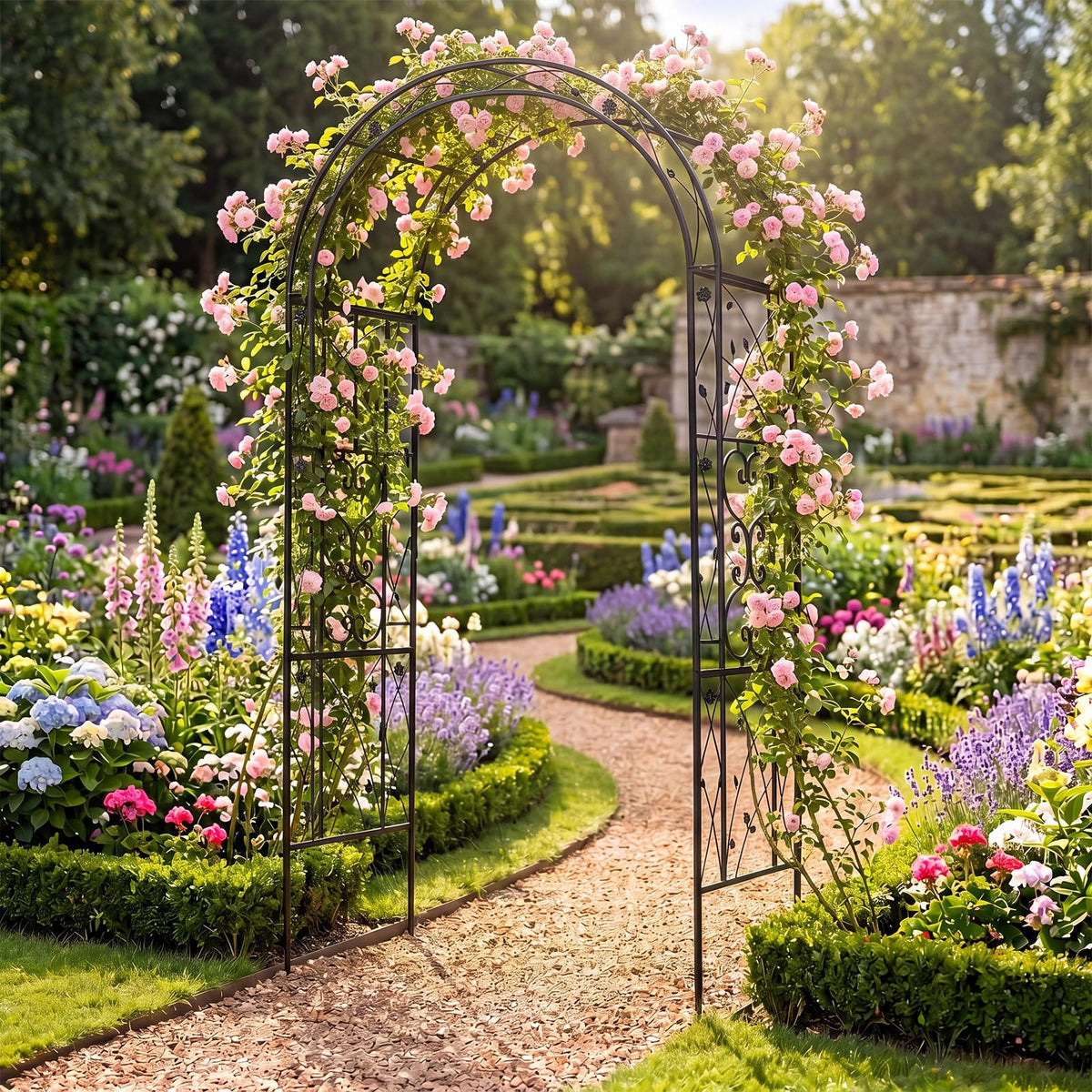 Heavy Duty Garden Arch with Floral Patterns for Climbing Plants