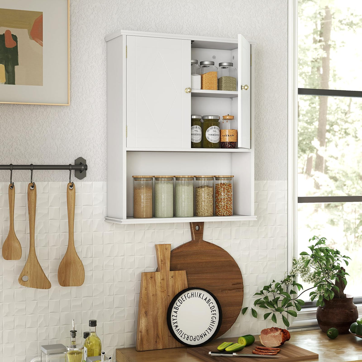 GIANTEX Bathroom Wall Cabinet 2-Door Medicine Cabinet w/Open Shelf