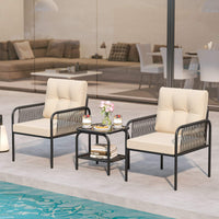3 Pieces Patio Bistro Set, PE Rattan Furniture Set