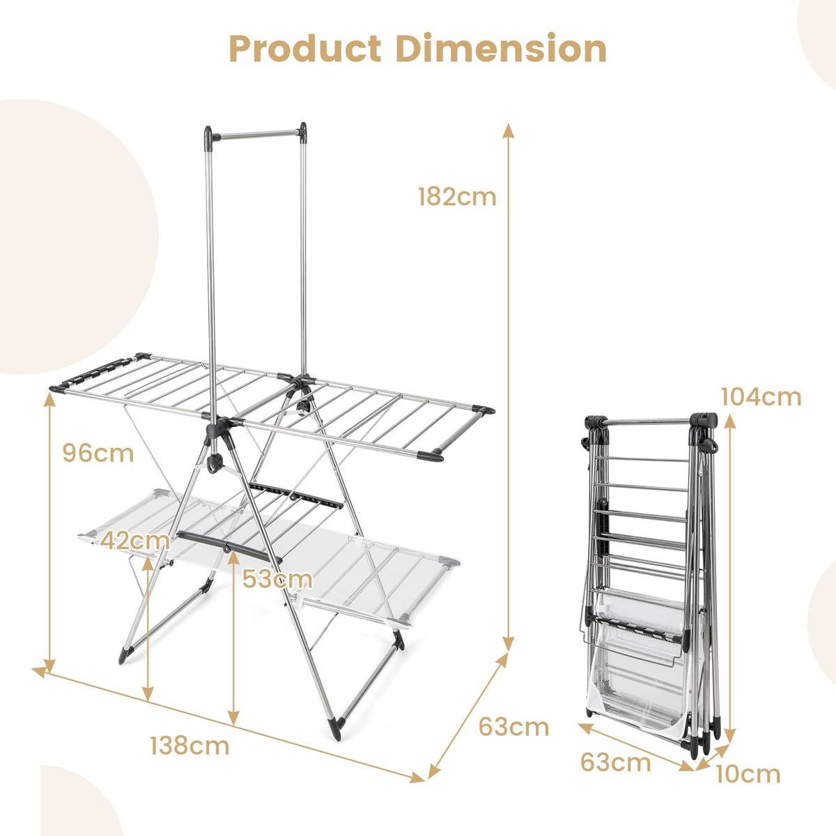 Giantex Foldable Clothes Drying Rack, 2-Tier Laundry Drying Rack with Hanging Bar