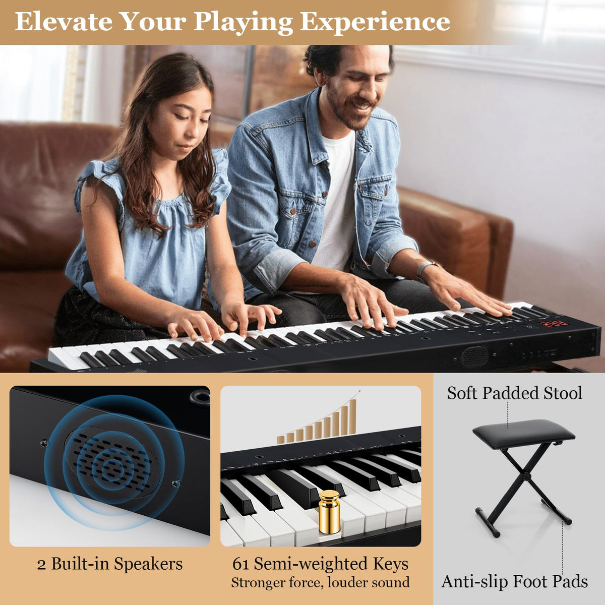 61-Key Portable Electronic Keyboard Piano Complete Digital Piano Set