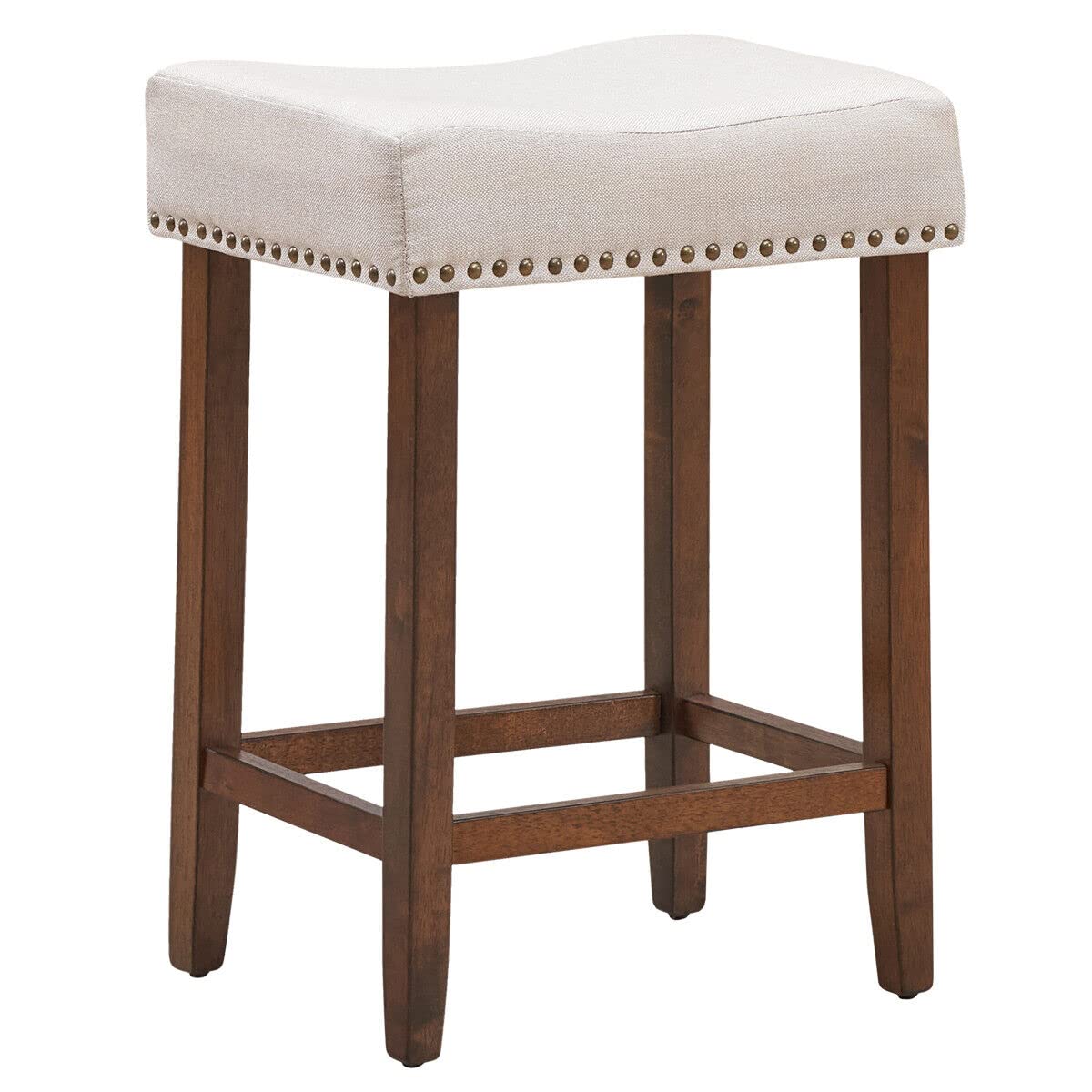 Giantex Set of 2 Saddle Bar Stools, 61cm H Backless Counter Stool, Brass Nailhead Studs