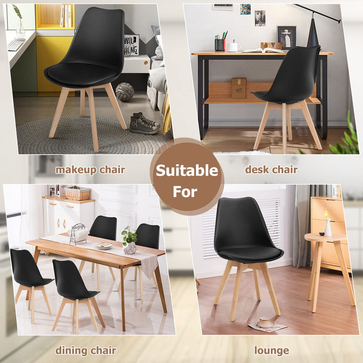 Giantex 4Pcs Modern Dining Chairs, High Backrest Kitchen Chairs, Elegant Mid Century Side Chairs, Black