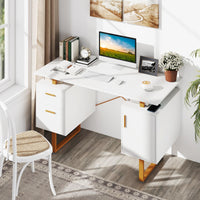 Computer Desk 129cm Desk w/ Floating Desktop Vanity Table for Home & Office