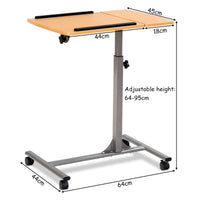 Mobile Laptop Desk, Angle & Height Adjustable Wooden Over Bed Table, Rolling Mobile Stand Desk w/ Lockable Casters