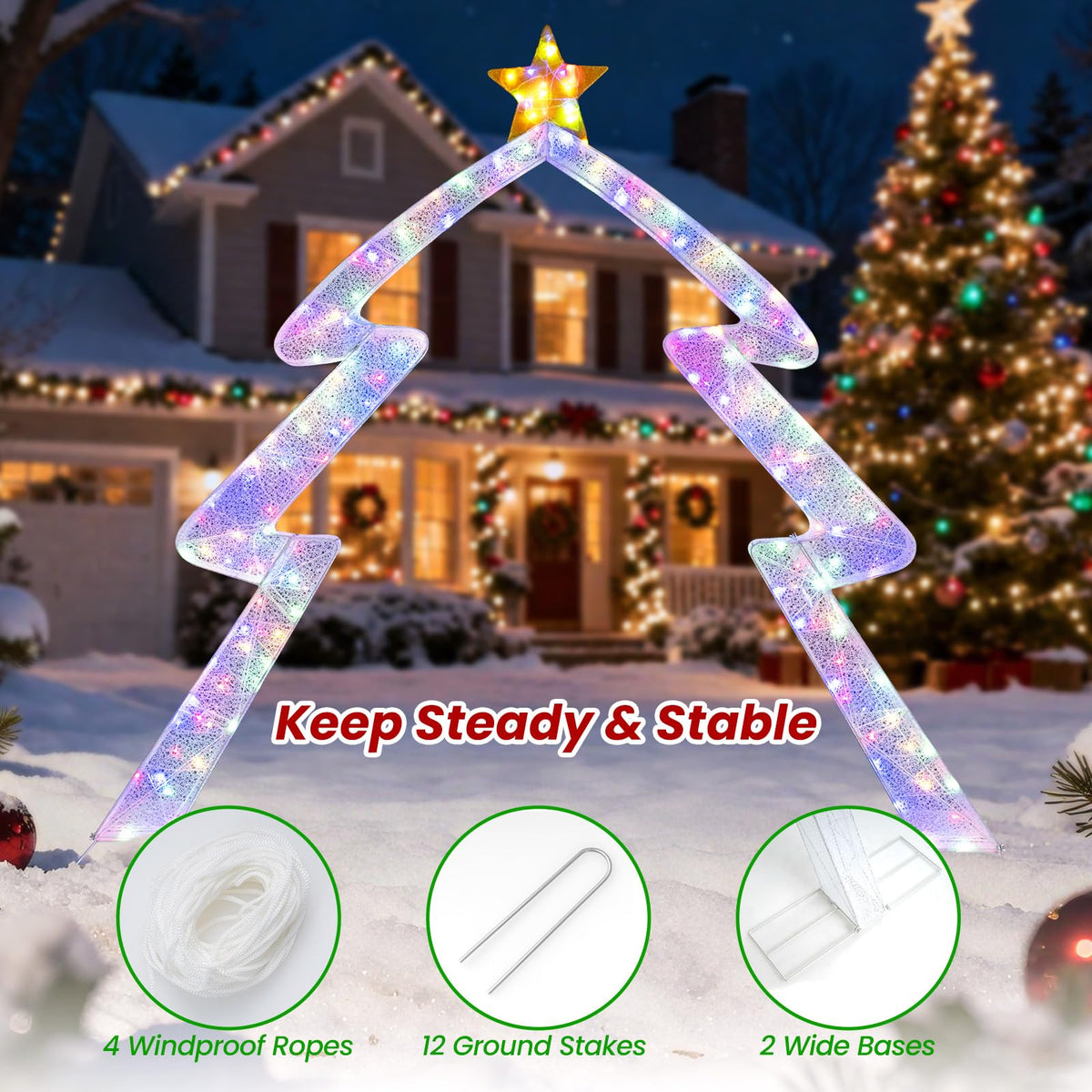 269cm Christmas Tree-shaped Archway with Top Star and Adjustable LED Lights