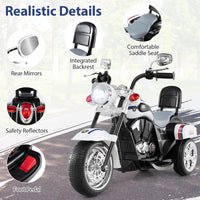 6V Kids Motorcycle 3-Wheel with Headlight and Horn White