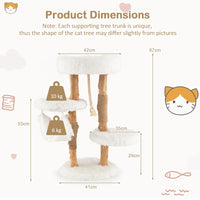 87 CM Tall Wooden Cat Tree, Solid Wood Cat Tower with Jute Scratching Posts