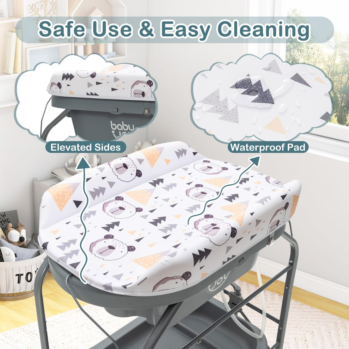 Baby Bathtub with Changing Table, Foldable Diaper Changing Station with Storage Tray