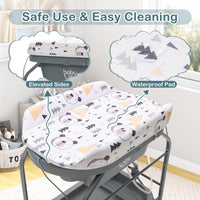 Baby Bathtub with Changing Table, Foldable Diaper Changing Station with Storage Tray