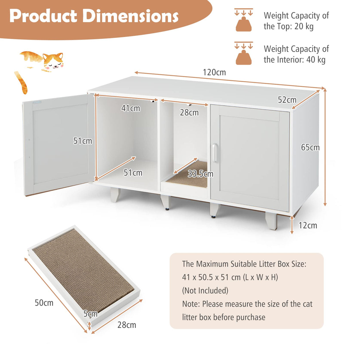 Cat Litter Box Enclosure Bench, Hidden Cat Box Washroom w/Doors