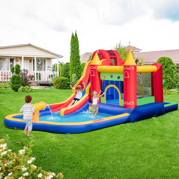 9-in-1 Inflatable Bounce Castle with Waterslide for 3+ (with 680W Blower)