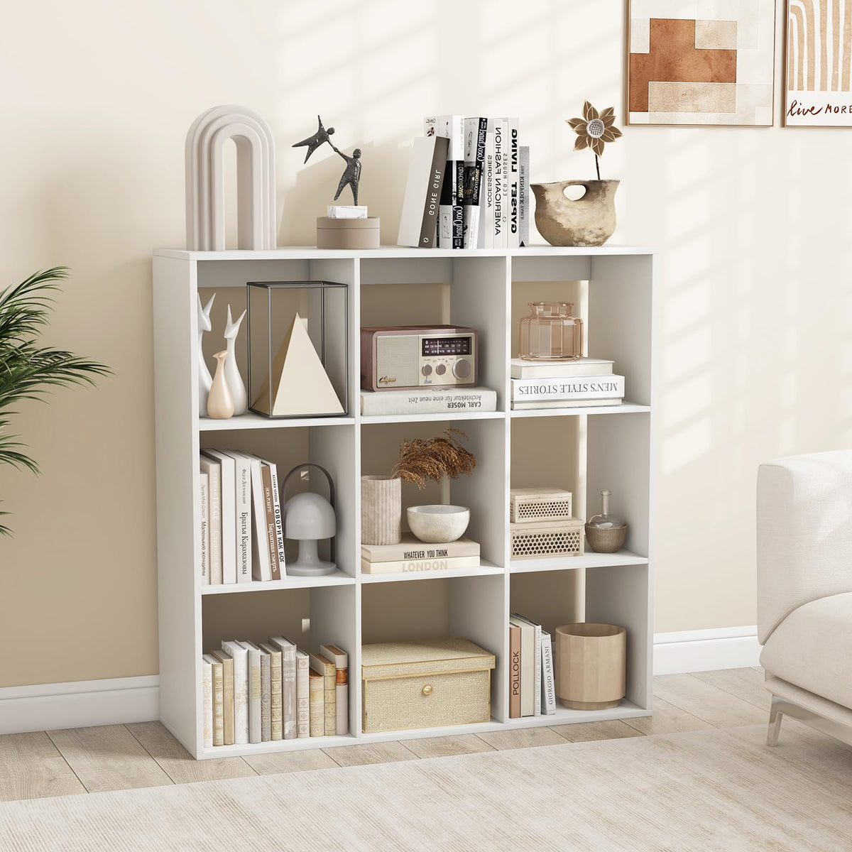 9-Cube Bookshelf, Modern Cubby Bookcase with Back