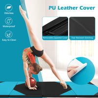 3M Folding Exercise Mat 4-Panel PU Leather Gym Mat w/Hook & Loop Fasteners