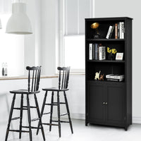 Giantex 182CM Bookcase with Doors, 3 Tier Open Book Shelving, Standing Wooden Display Bookcase