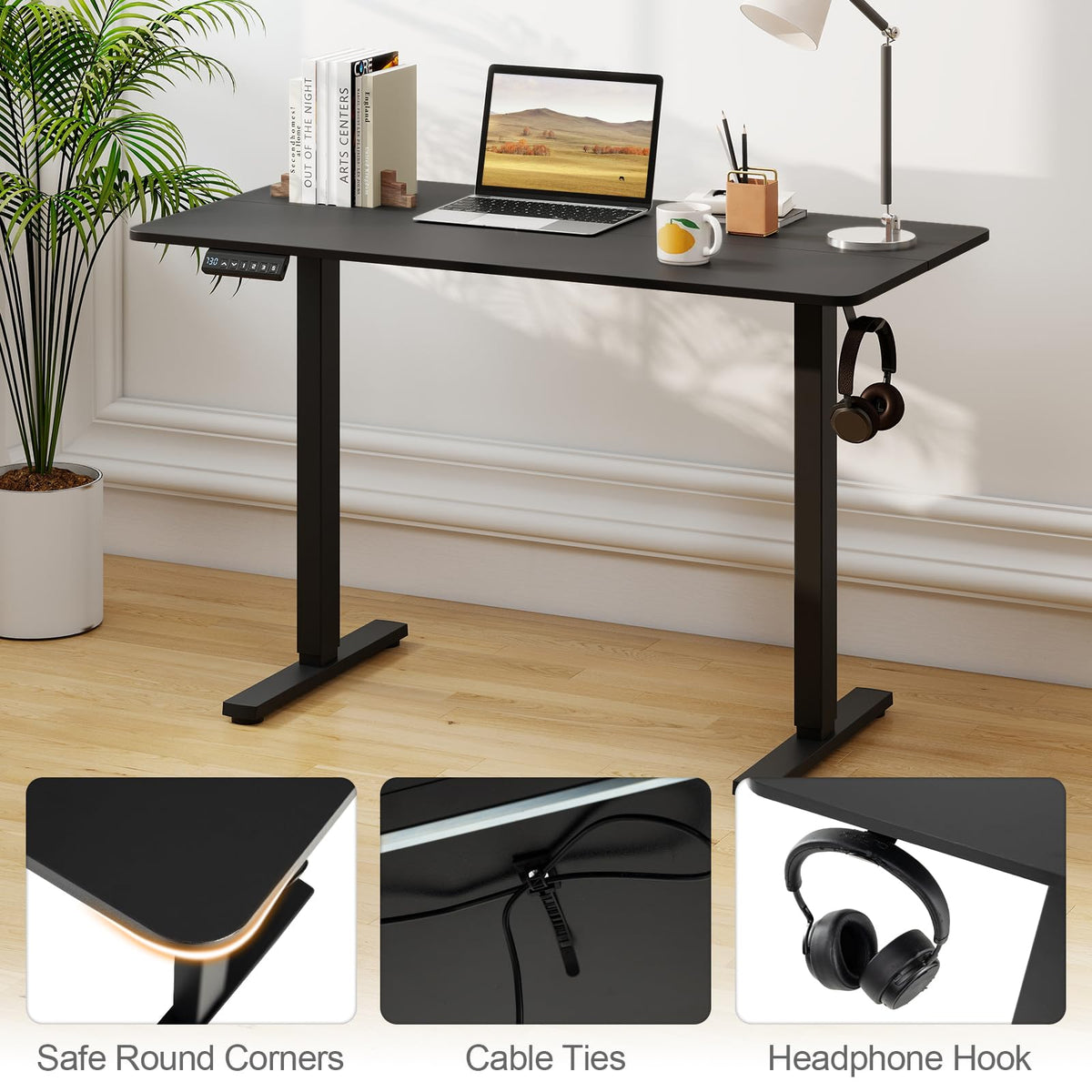Electric Standing Desk with 3 Memory Height Settings and 2 Hanging Hook