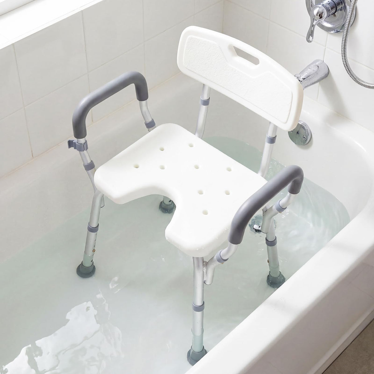 Height-adjustable hower Chair with Backrest and Padded Armrests