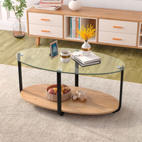 Giantex 2-Tier Coffee Table, Oval Modern Side Table with Tempered Glass Tabletop & Wooden Shelf