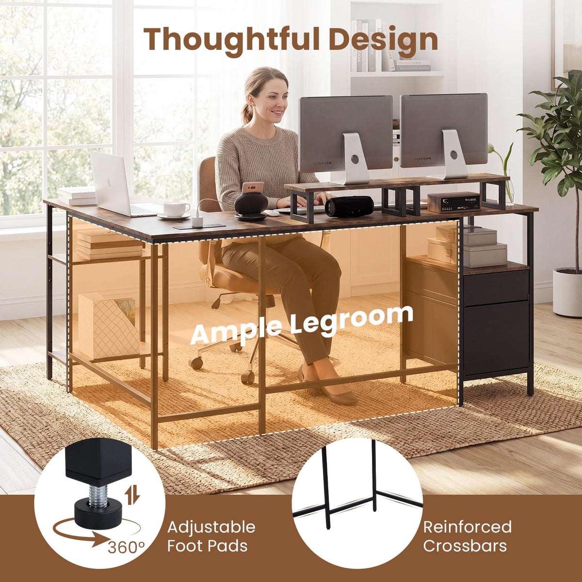 Giantex L-Shaped Desk with Power Outlets, Reversible Corner Desk