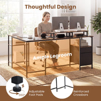 Giantex L-Shaped Desk with Power Outlets, Reversible Corner Desk