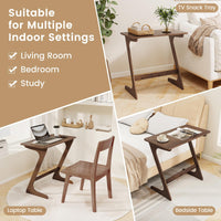 Giantex Bamboo Sofa Side Table, Z-Shaped End Table W/Spacious Tabletop