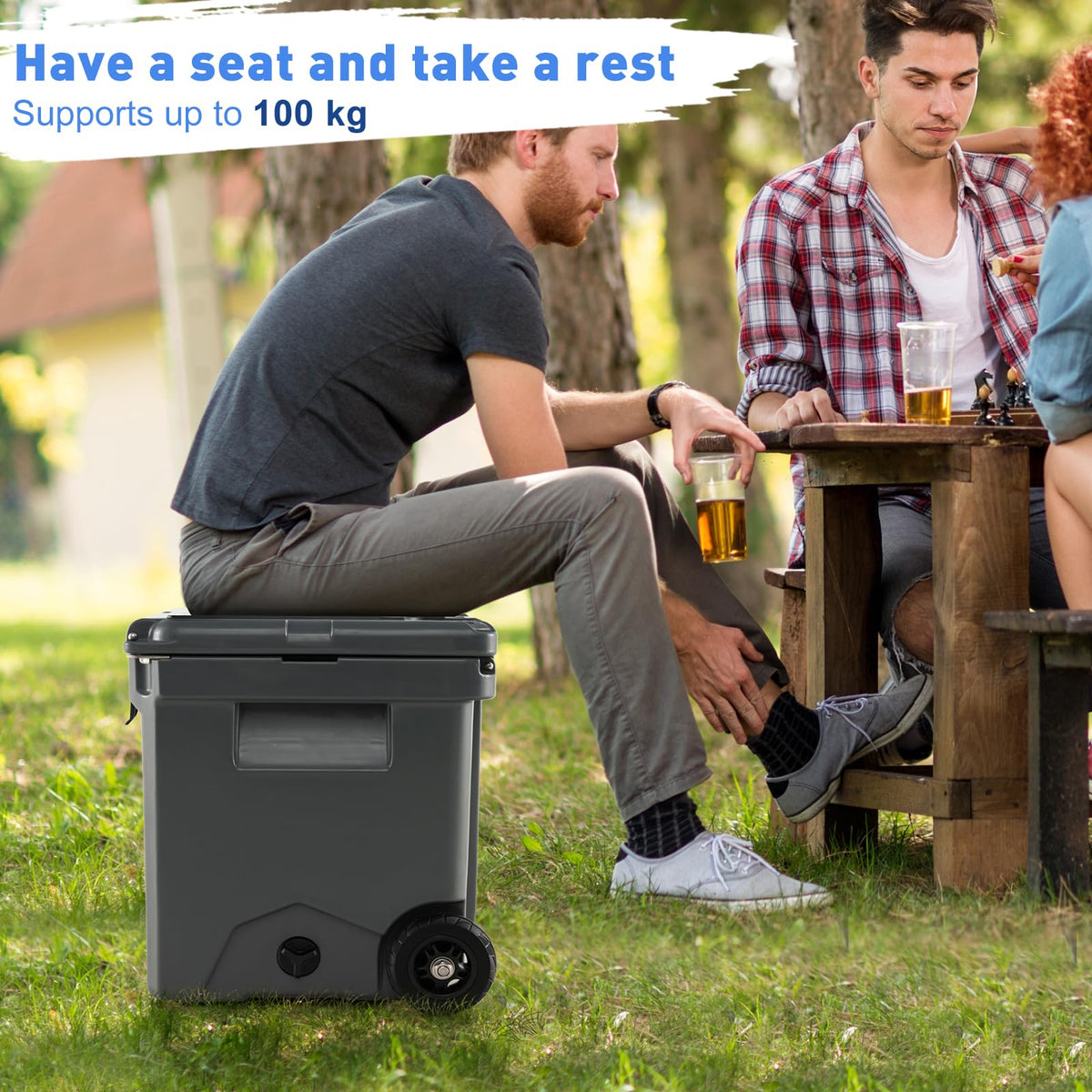 Hard Cooler w/Wheels & Handle, 40L Ice Chest w/Built-in Bottle Opener