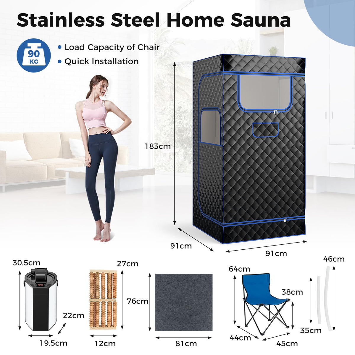 Portable Steam Sauna for Home, Full Body Sauna Box with 3L Steam Generator, Remote Control, Wood Foot Massager & Foldable Chair