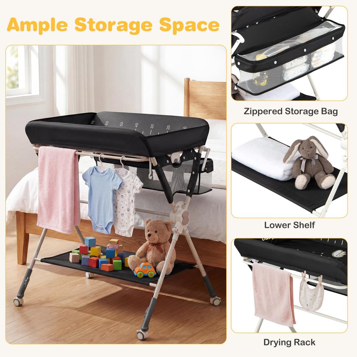 Baby Changing Table, Foldable Diaper Changing Station w/Storage Bag & Shelf