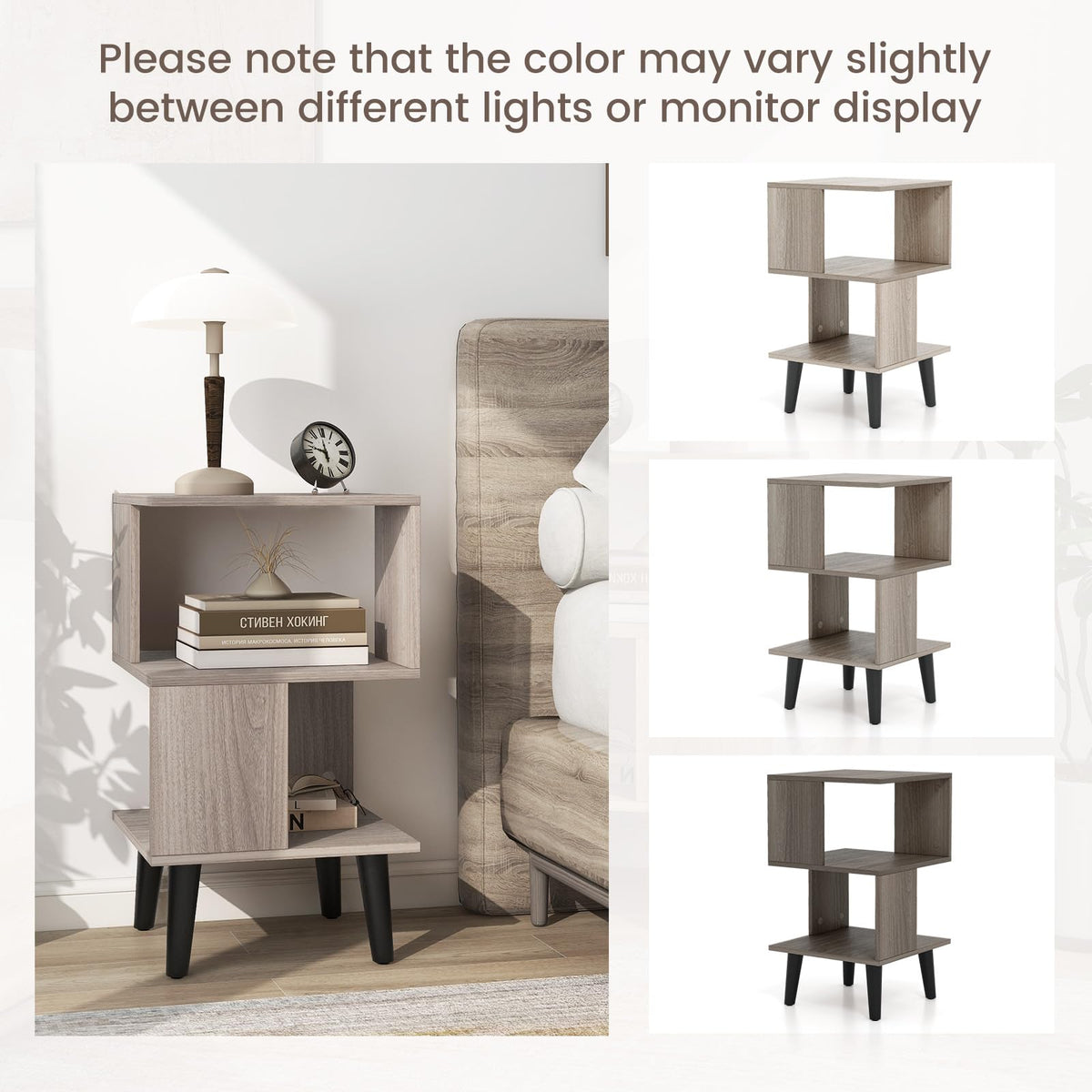 3-Tier Geometric Bookshelf Set of 2, Modern Asymmetrical End Table