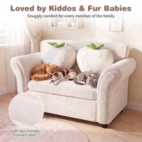 Kids' Couch with 2 Strawberry Throw Pillows with Flannel Upholstery and Solid Wooden Frame