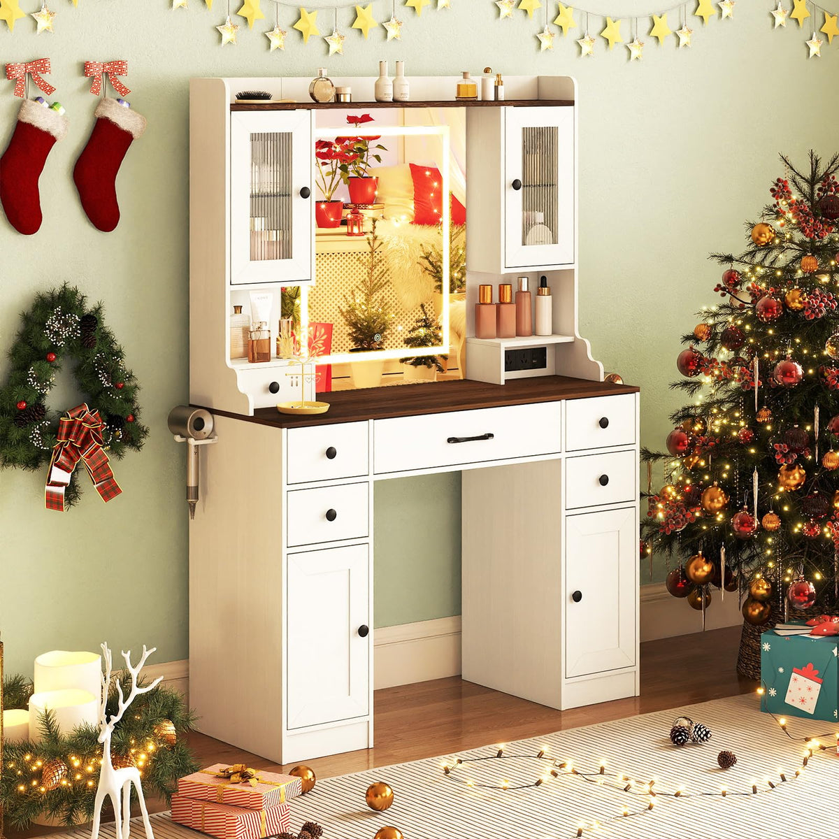 Giantex Vanity Desk with Mirror & Lights, Modern Dressing Table