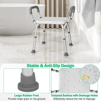 Bath Chair Shower Bench w/Detachable Padded Arms, Anti-Slip Rubber Feet