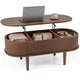Oval Lift Top Fluted Design Coffee Table with Storage and Raised Wood Feet