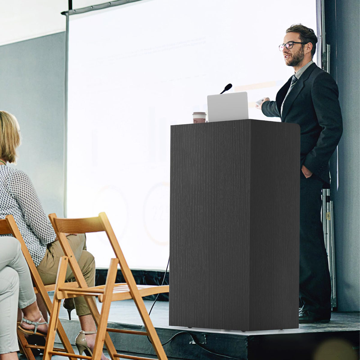 Giantex Rolling Lectern Stand, 105cm Presentation Podium with 2 Storage Shelves