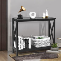 Giantex Industrial 3-Tier Console Table, Rustic Sofa Side Table with Storage Shelf