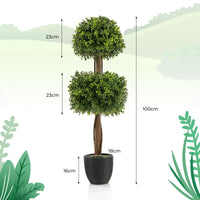 Giantex 100cm Artificial Boxwood Topiary Ball Tree, Faux Double Ball Boxwood Plant with Cement-Filled Plastic Pot