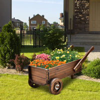 Giantex Wooden Wagon Planter Box, Decorative Wagon Cart with Wheels, Handles, Drainage Hole