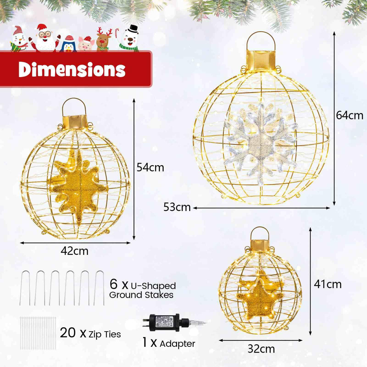3 Piece Pre-Lit Lantern Balls with 732 Bright LED Lights
