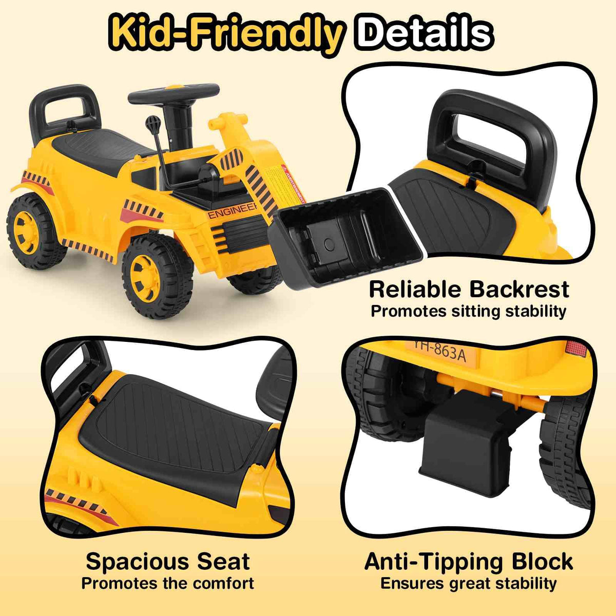 Ride on Bulldozer Excavator Digger Toy with Adjustable Bucket