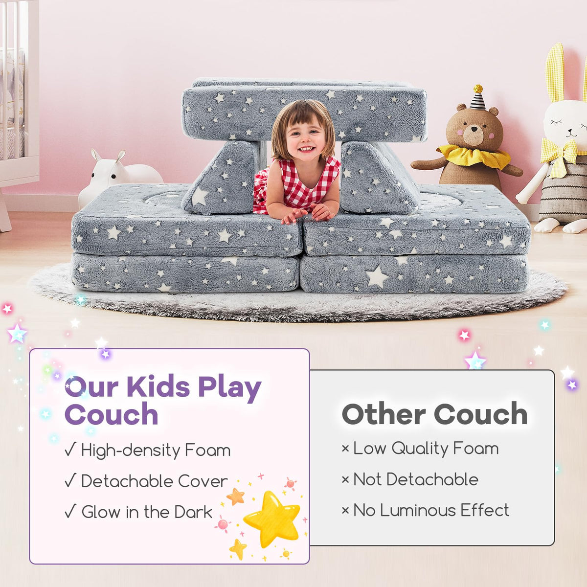 10 Pieces Modular Toddler Sectional Sofa Glow in the Dark