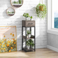 3 Tier Indoor Tall Plant Stand, Metal Plant Table with Drawer, Anti-Tipping Devices