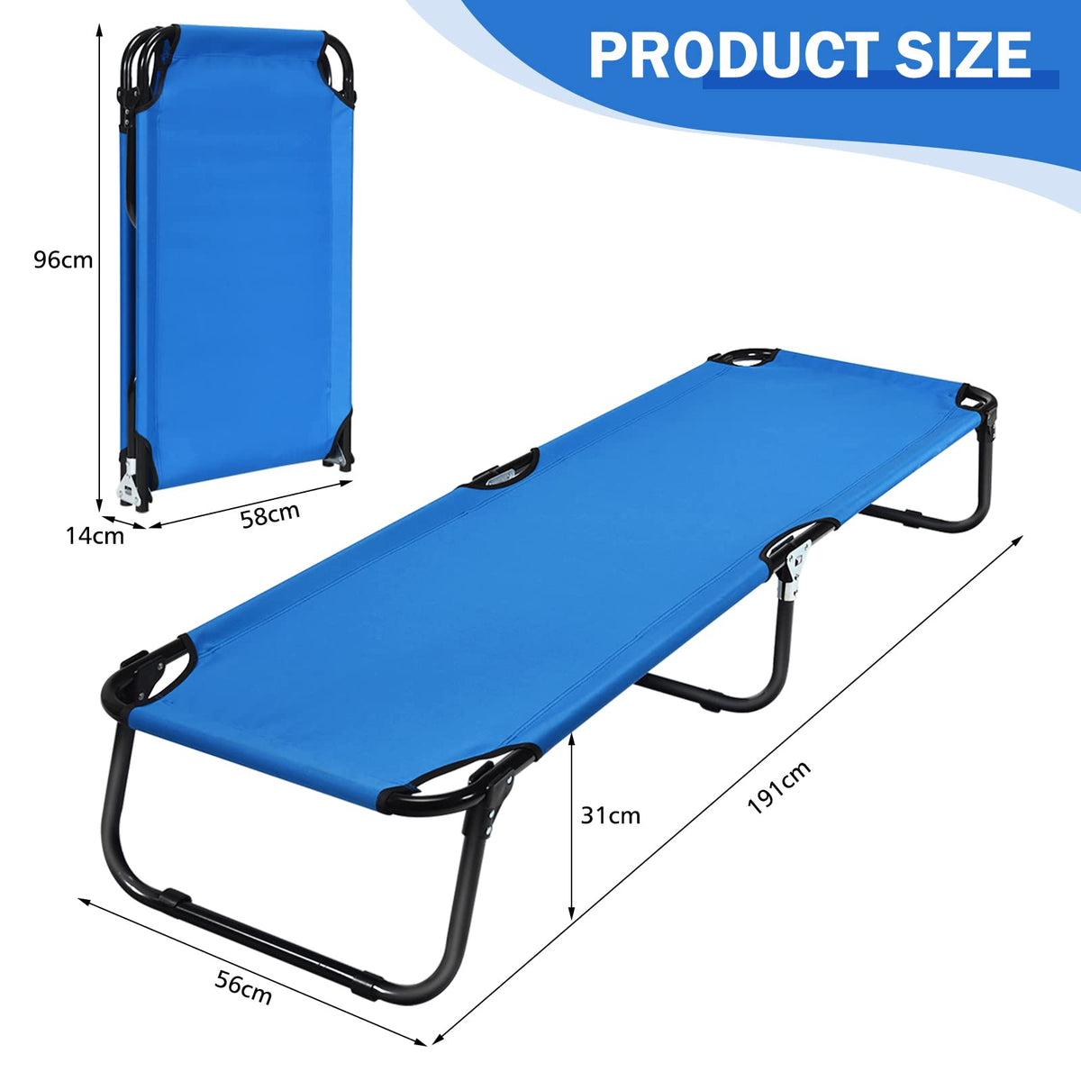 Portable Folding Camping Cot, 75" Outdoor Fabric Sleeping Cot with Sturdy Metal Frame & Non-Slip Feet,