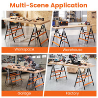 2 Pack Folding Saw Horses, Heavy Duty Metal Adjustable Height Sawhorse Set