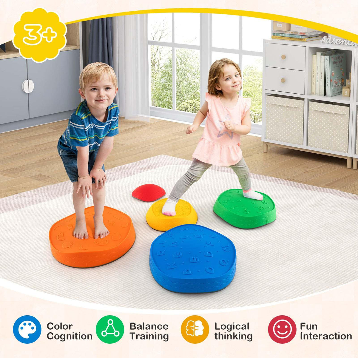 5 Pieces Stackable Toddler River Stone Set with Non-Slip Edge