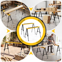 2 Pack Folding Heavy Duty Metal Saw Horses with 12 Adjustable Leg Heights and Carry Handles