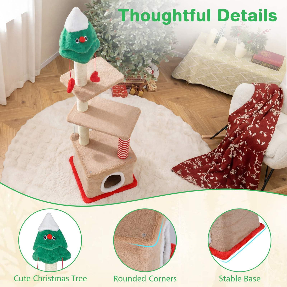Christmas Cat Tree, 132 cm Multi-Level Cat Tower with Cat Condo