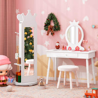 Kids Jewelry Cabinet 360-degree Rotating with Mirror and Clothes Rack