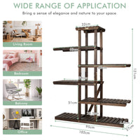 Giantex 6-Tier Wooden Plant Stand for Indoor & Outdoor, 12 Potted Plant Display Holder Carbonized Fir Wood