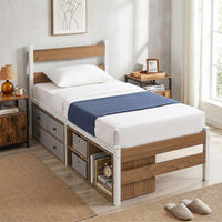 Giantex Single Size Metal Bed Frame w/3 Drawers & Storage Cubes, Industrial Platform Bed