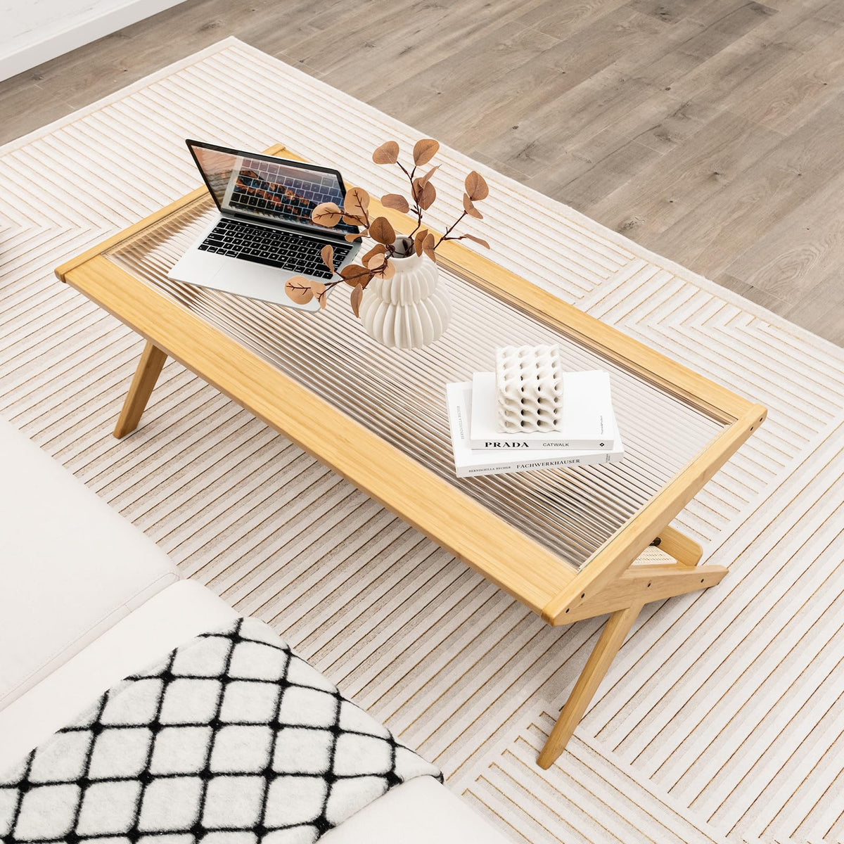 Giantex Bamboo Coffee Table, 120cm 2-Tier Rectangular Coffee Table